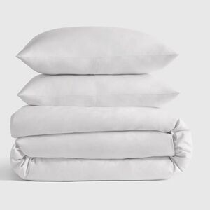 QUINCE Classic Organic Percale Duvet Cover Set Full/Queen White 5740